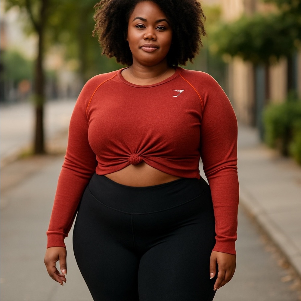 Gymshark Coral Orange Long Sleeve Crop Top tie up athletic cropped workout 2X